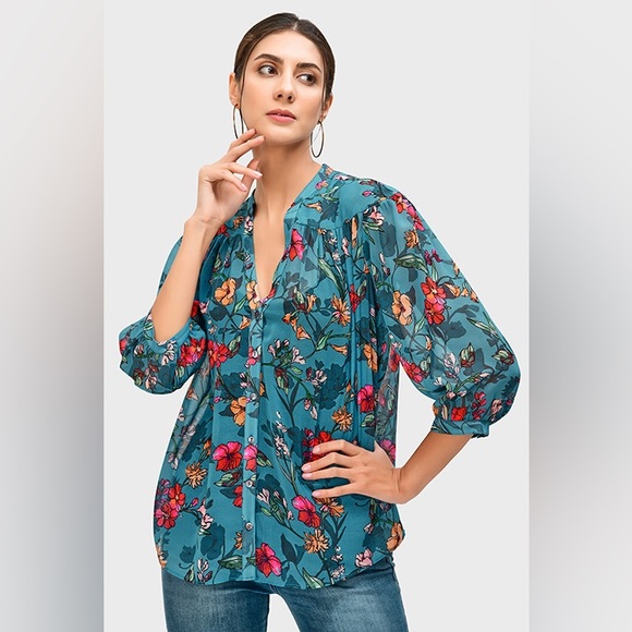 Wayward Fancies Tops - Vibrant Floral Blue Blouse